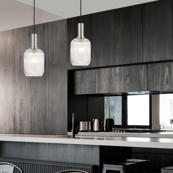 Bonura PE14 Nickel and Clear Reeded Glass Modern Pendant