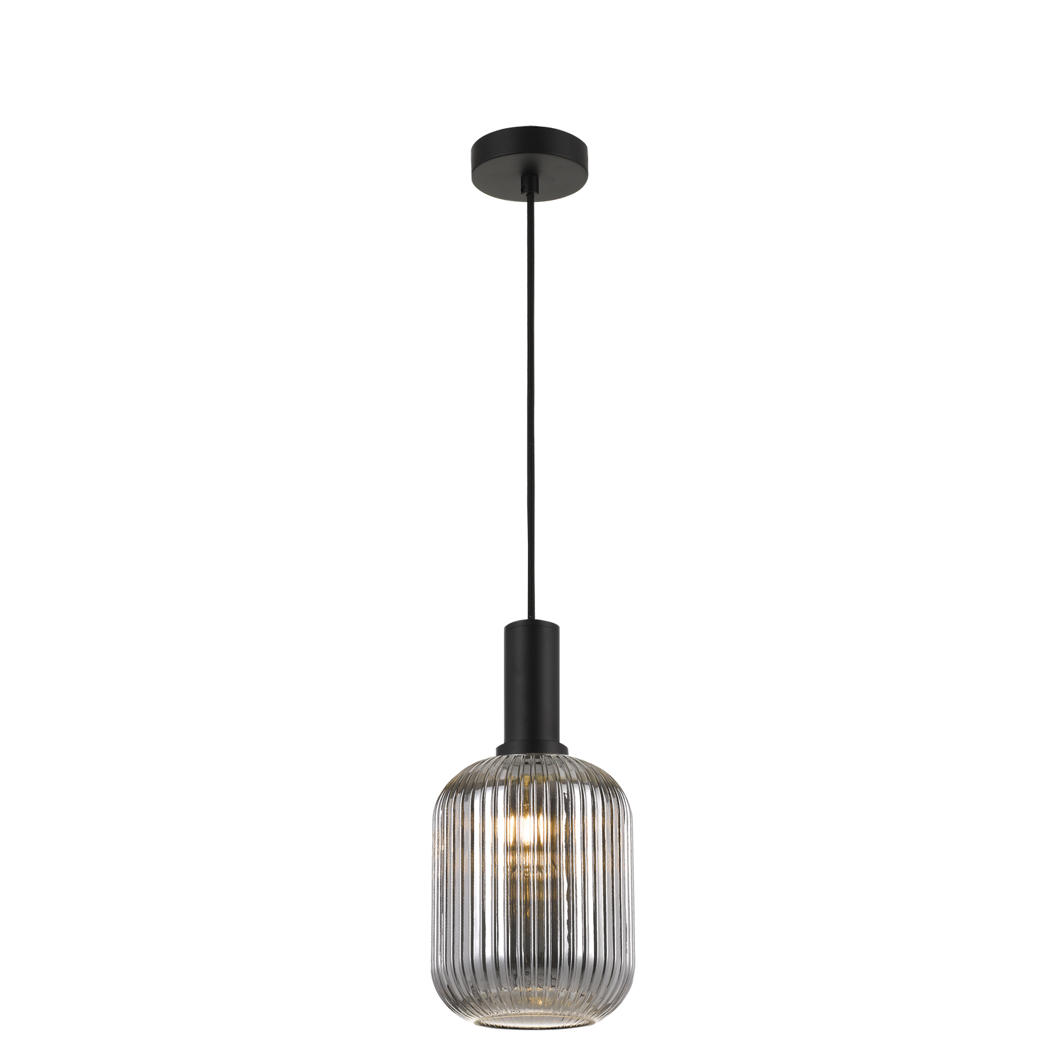 Bonura PE14 Black and Smoke Reeded Glass Modern Pendant