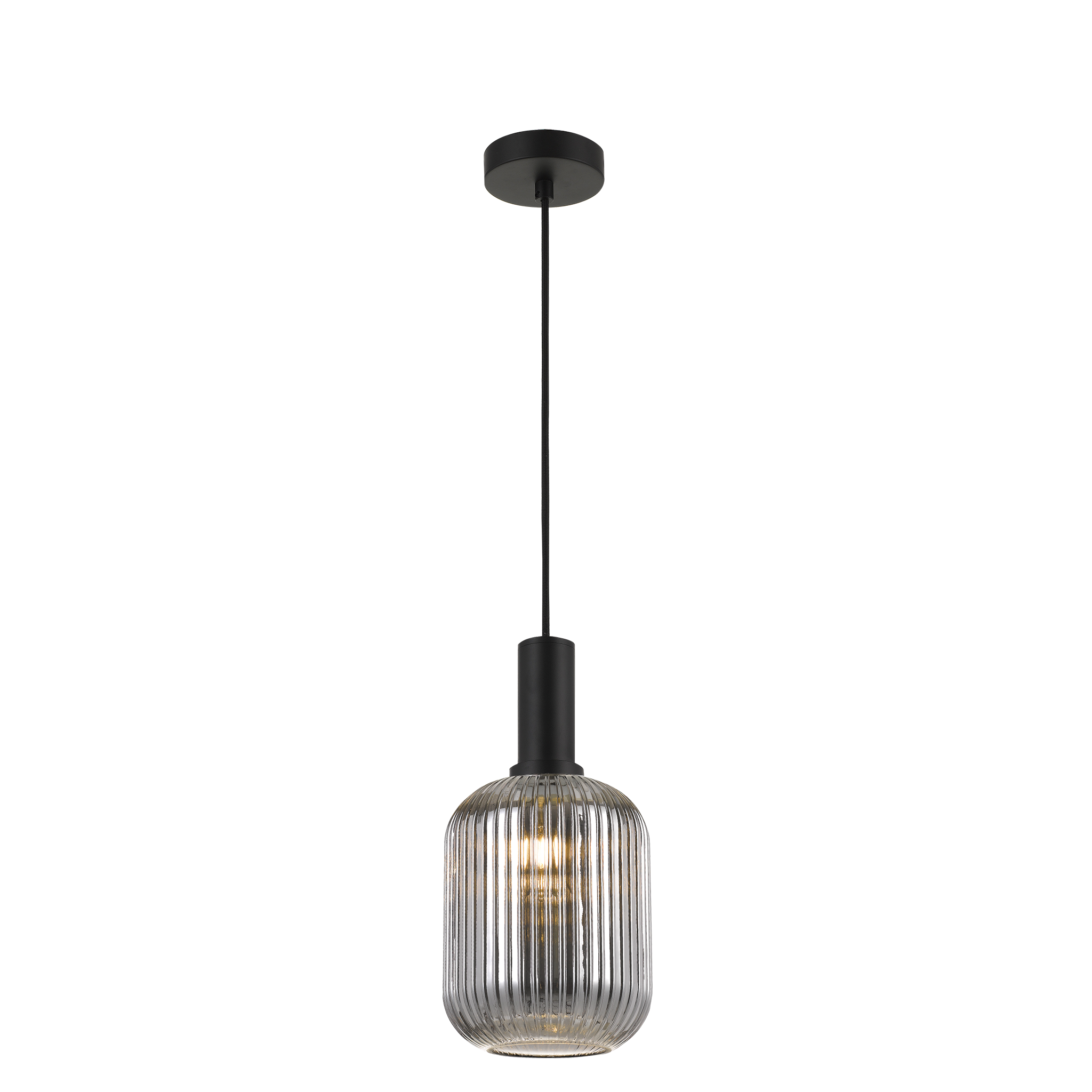 Bonura PE14 Black and Smoke Reeded Glass Modern Pendant