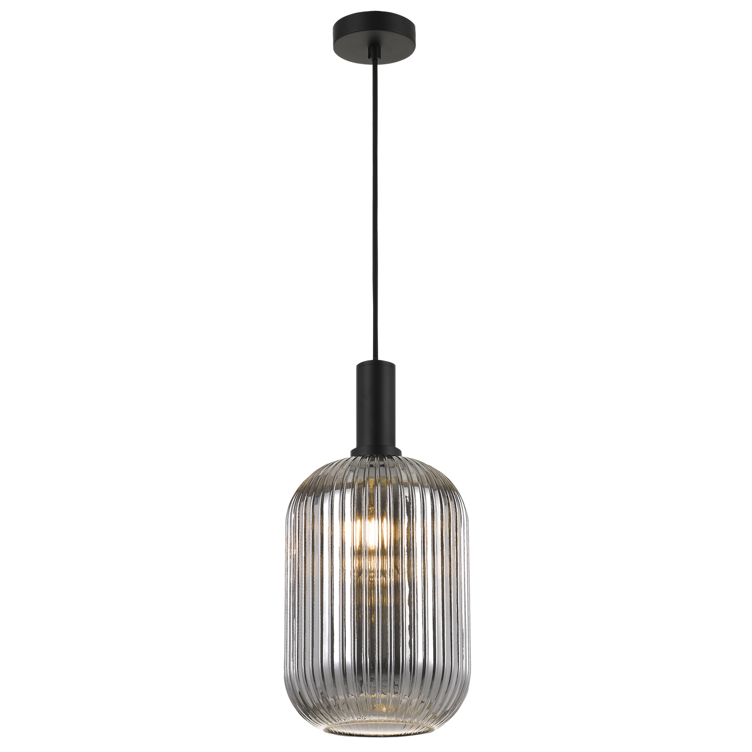 Bonura PE20 Black and Smoke Reeded Glass Modern Pendant