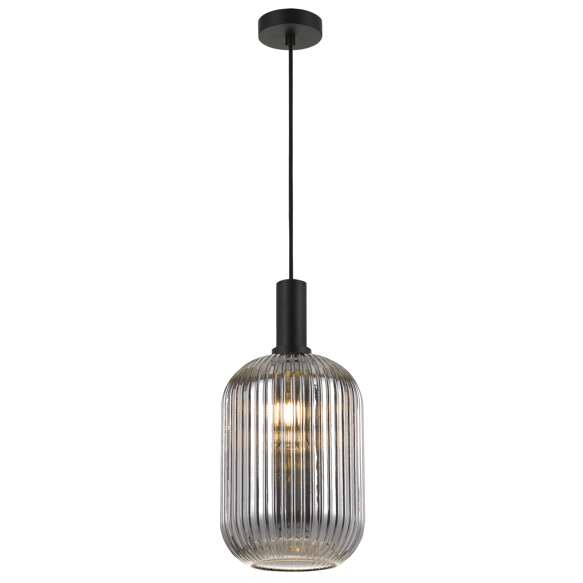 Bonura PE20 Black and Smoke Reeded Glass Modern Pendant