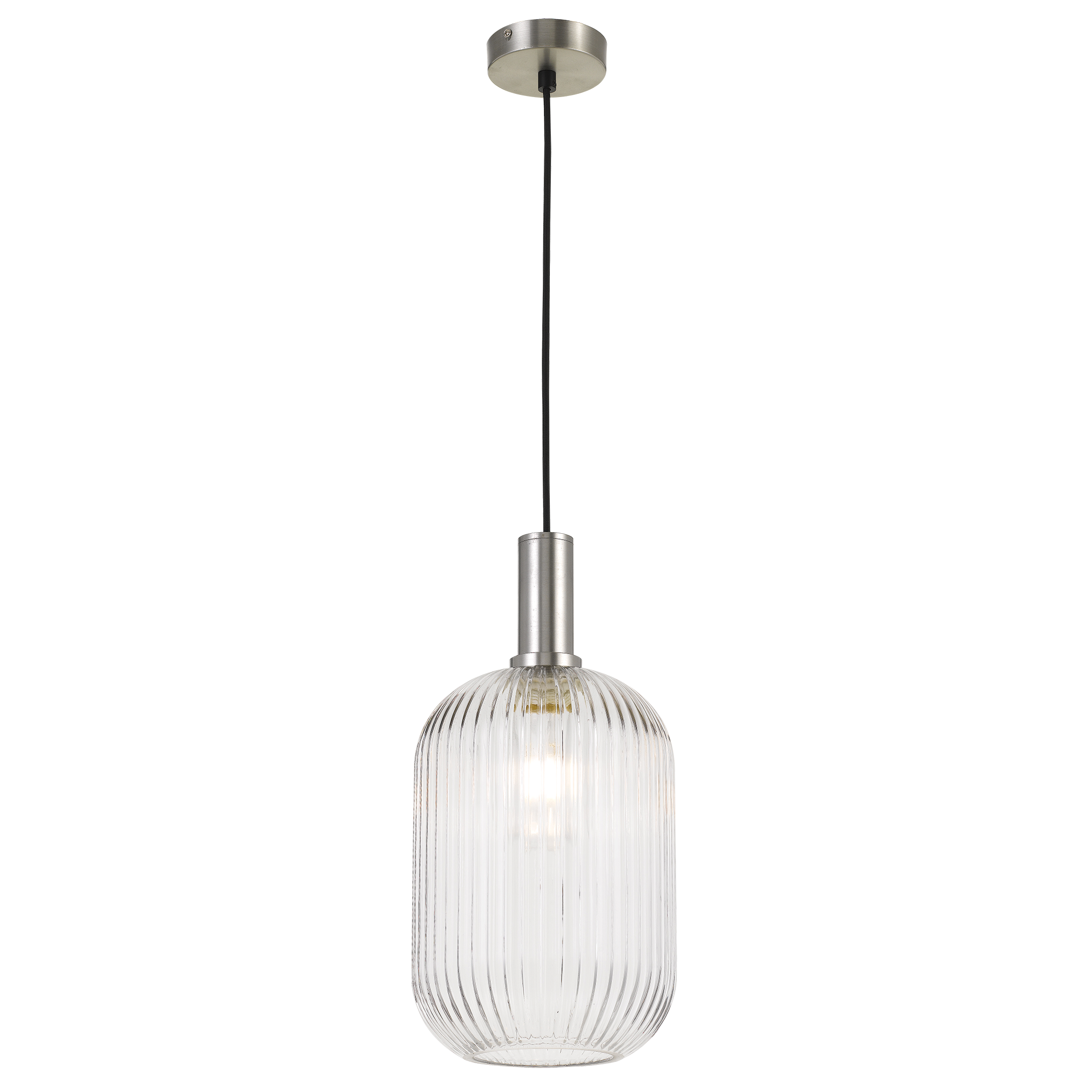 Bonura PE20 Nickel and Clear Reeded Glass Modern Pendant