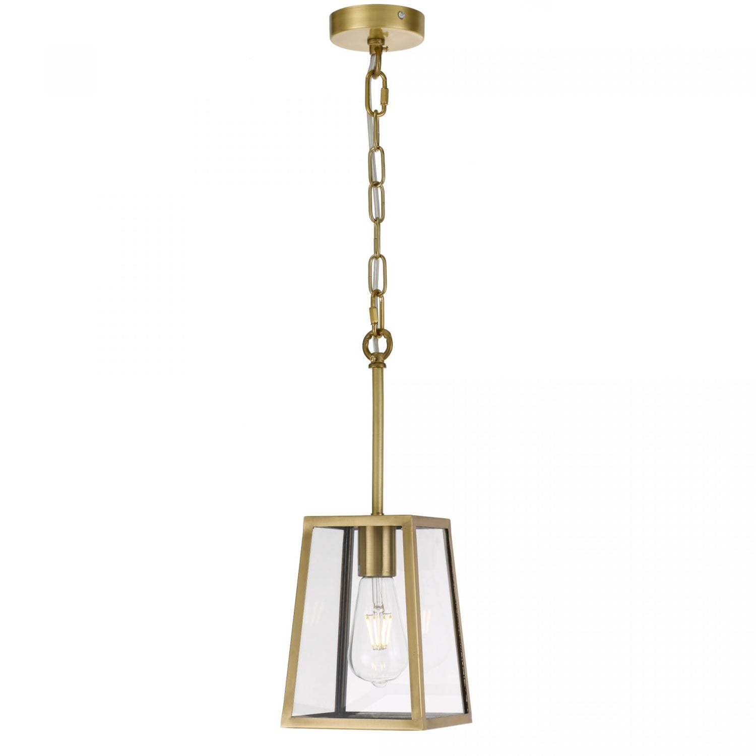 Cantena 15cm Pendant Antique Brass with Clear Glass Panel Lantern