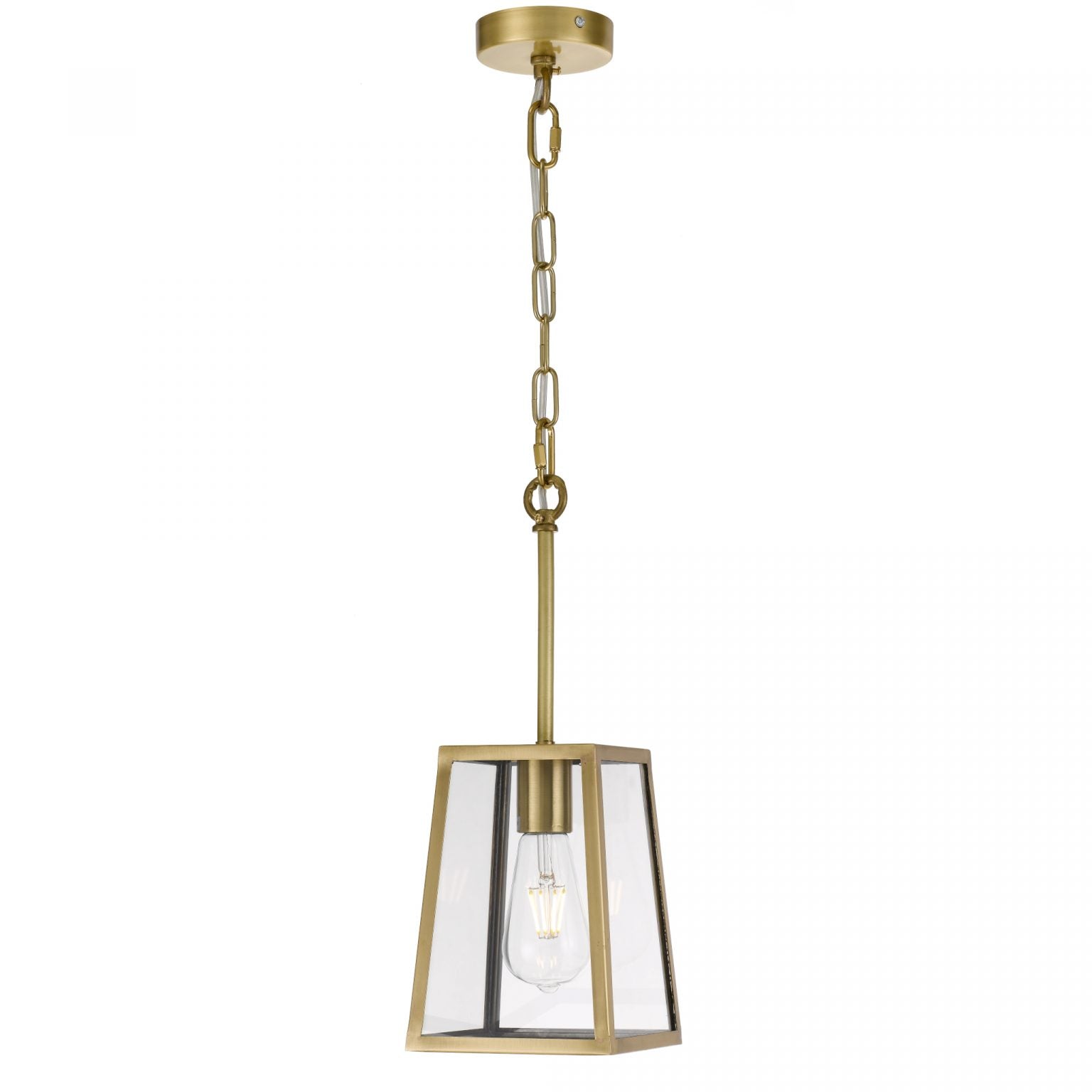 Cantena 15cm Pendant Antique Brass with Clear Glass Panel Lantern