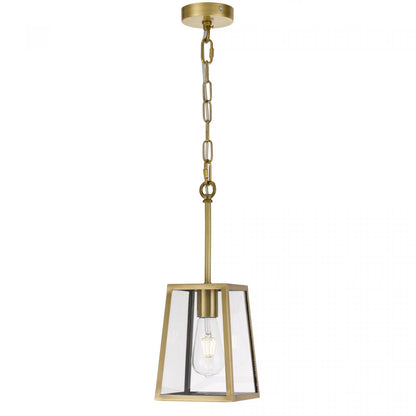 Cantena 15cm Pendant Antique Brass with Clear Glass Panel Lantern