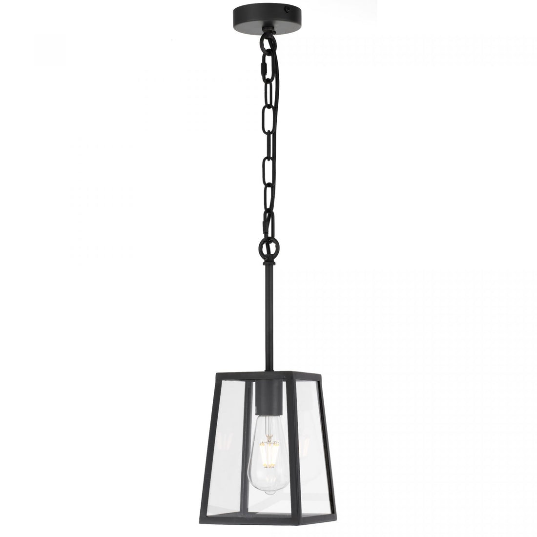 Cantena 15cm Pendant Black with Clear Glass Panel Lantern