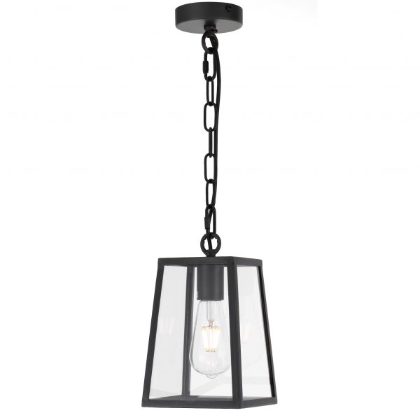 Cantena 15cm Pendant Black with Clear Glass Panel Lantern
