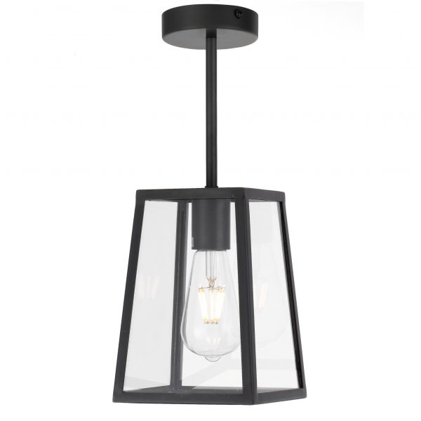 Cantena 15cm Pendant Black with Clear Glass Panel Lantern