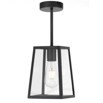 Cantena 15cm Pendant Black with Clear Glass Panel Lantern