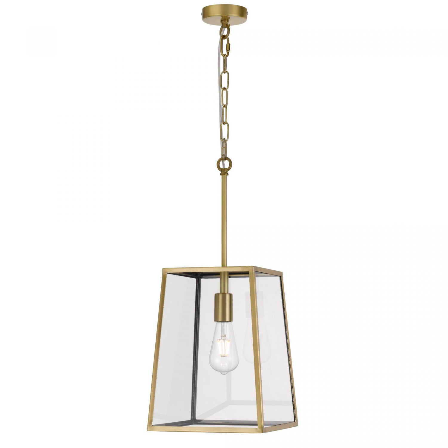 Cantena 25cm Pendant Antique Brass with Clear Glass Panel Lantern