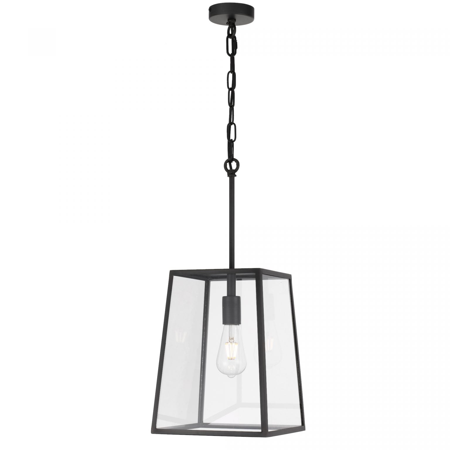 Cantena 25cm Pendant Black with Clear Glass Panel Lantern