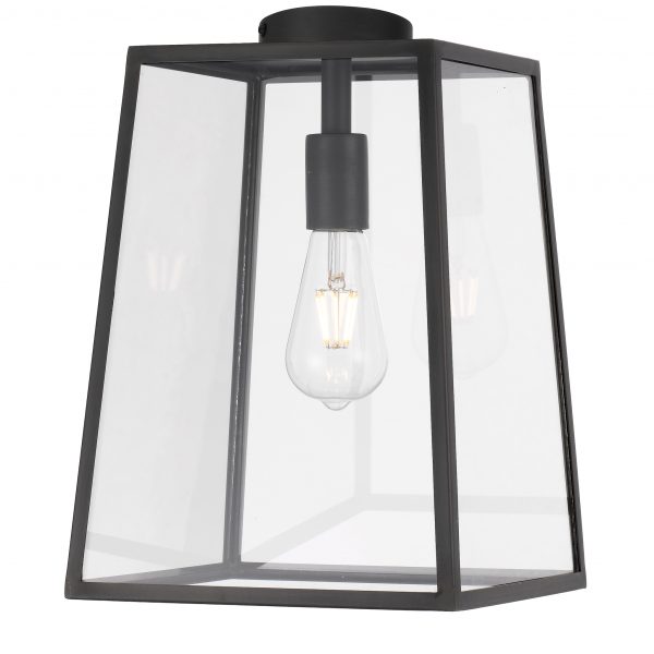 Cantena 25cm Pendant Black with Clear Glass Panel Lantern