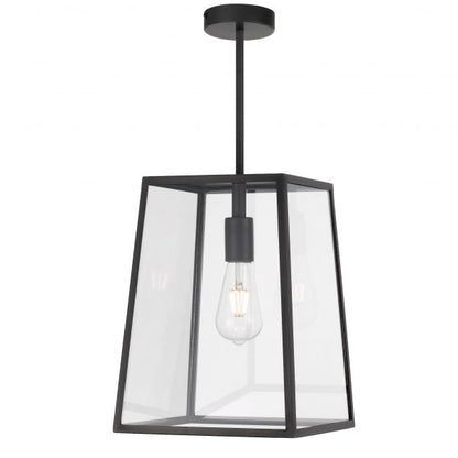 Cantena 25cm Pendant Black with Clear Glass Panel Lantern