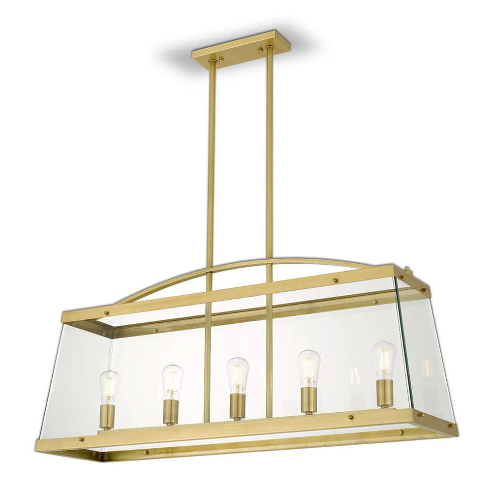 Colair 5 Light Bar Brass and Glass Classic Pendant