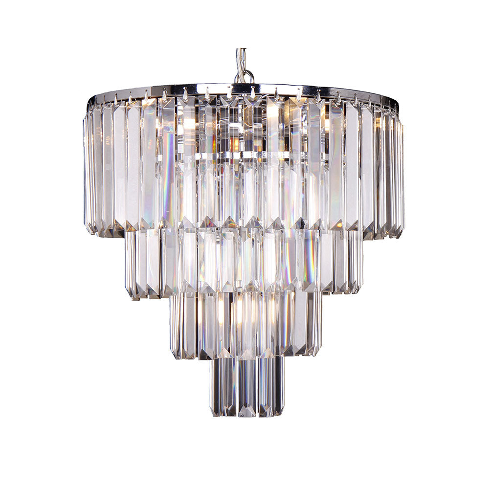 Celestial Tier Chrome Light Crystal Prism Chandelier Pendant