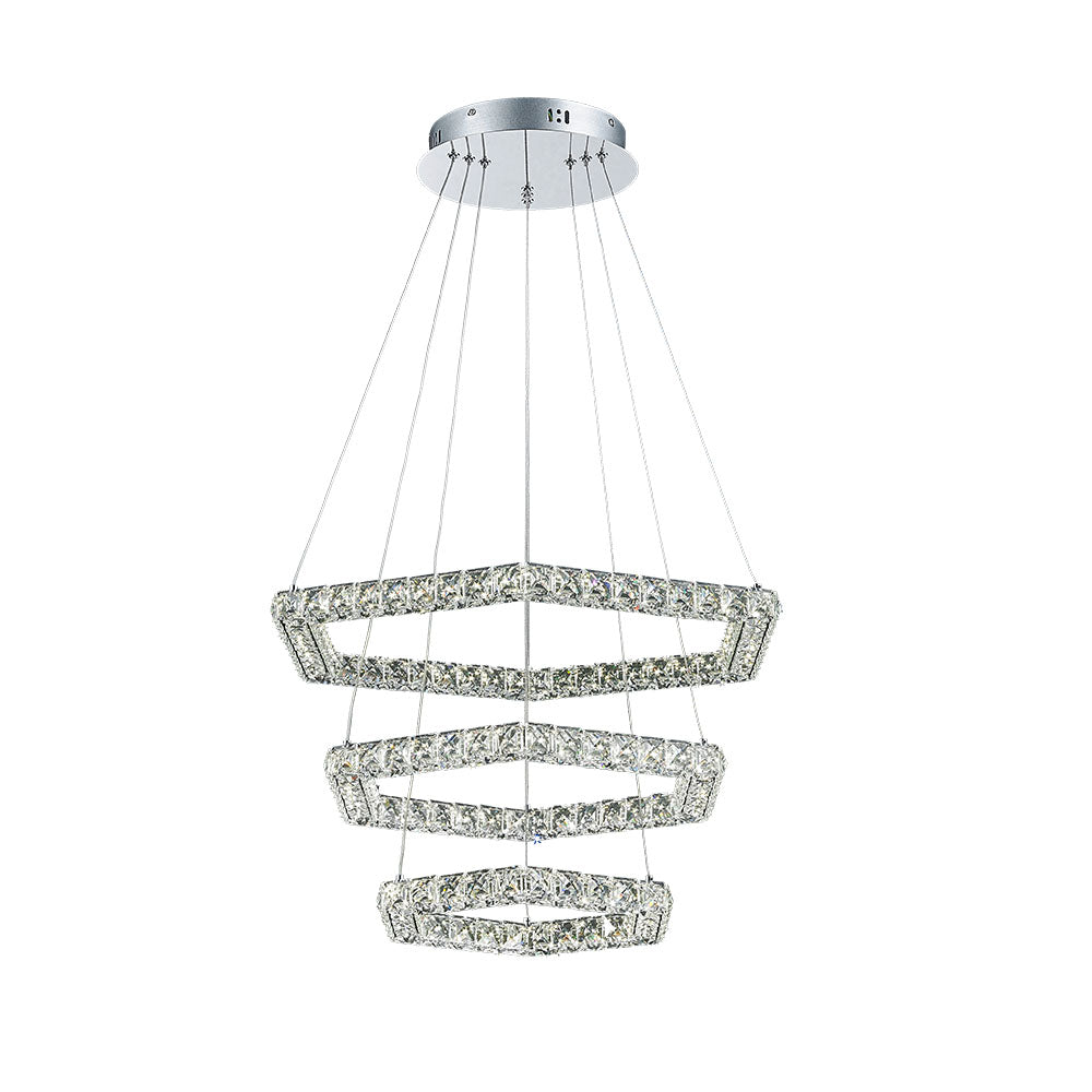 Comb 3 Ring Tri-Colour LED 68wt Crystal Drop Ceiling Pendant