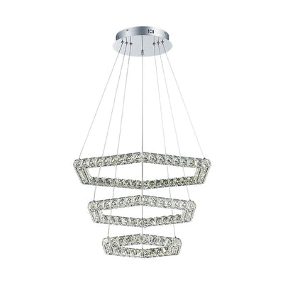 Comb 3 Ring Tri-Colour LED 68wt Crystal Drop Ceiling Pendant