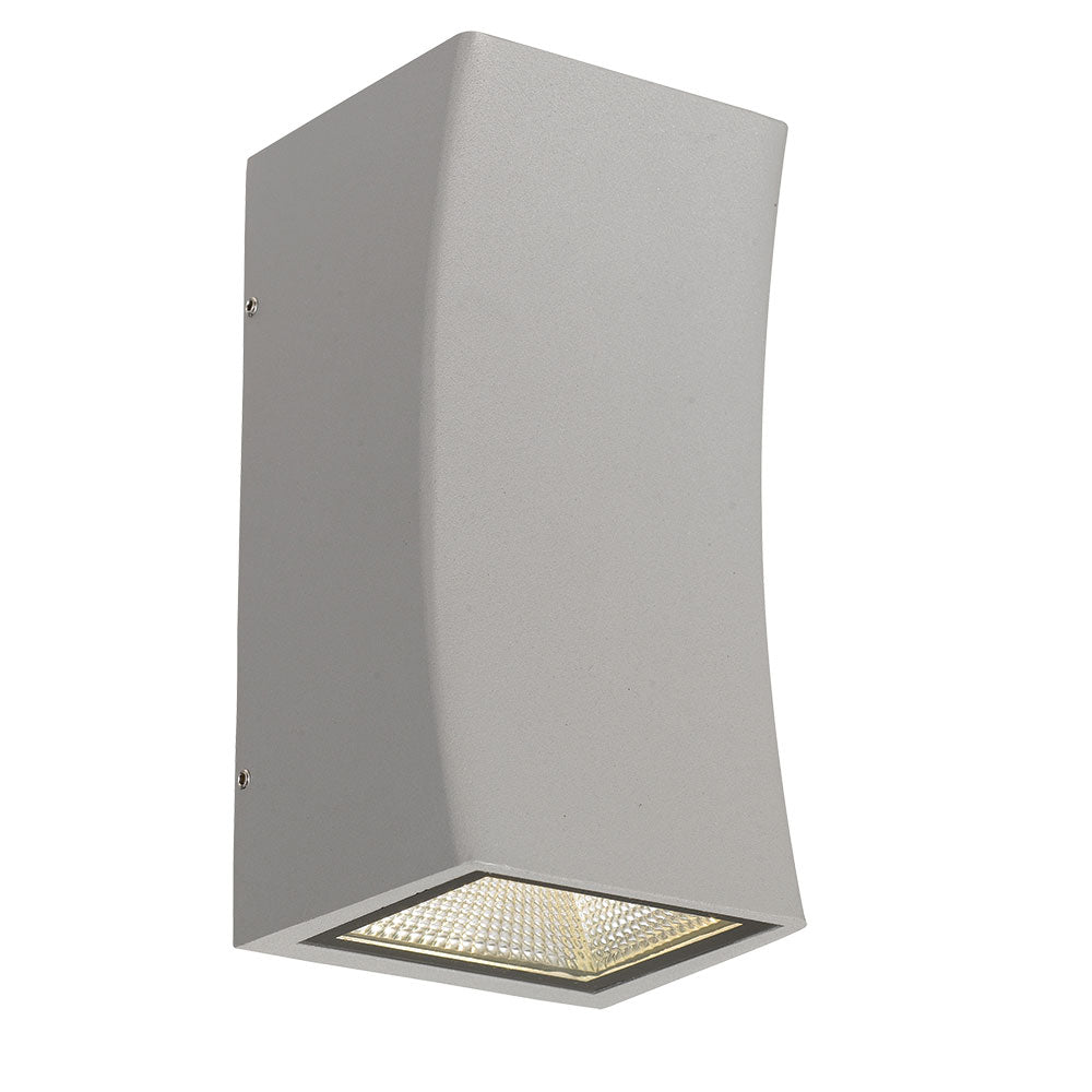 Dash Silver Curved Box Up/Down LED Exterior Wall Light