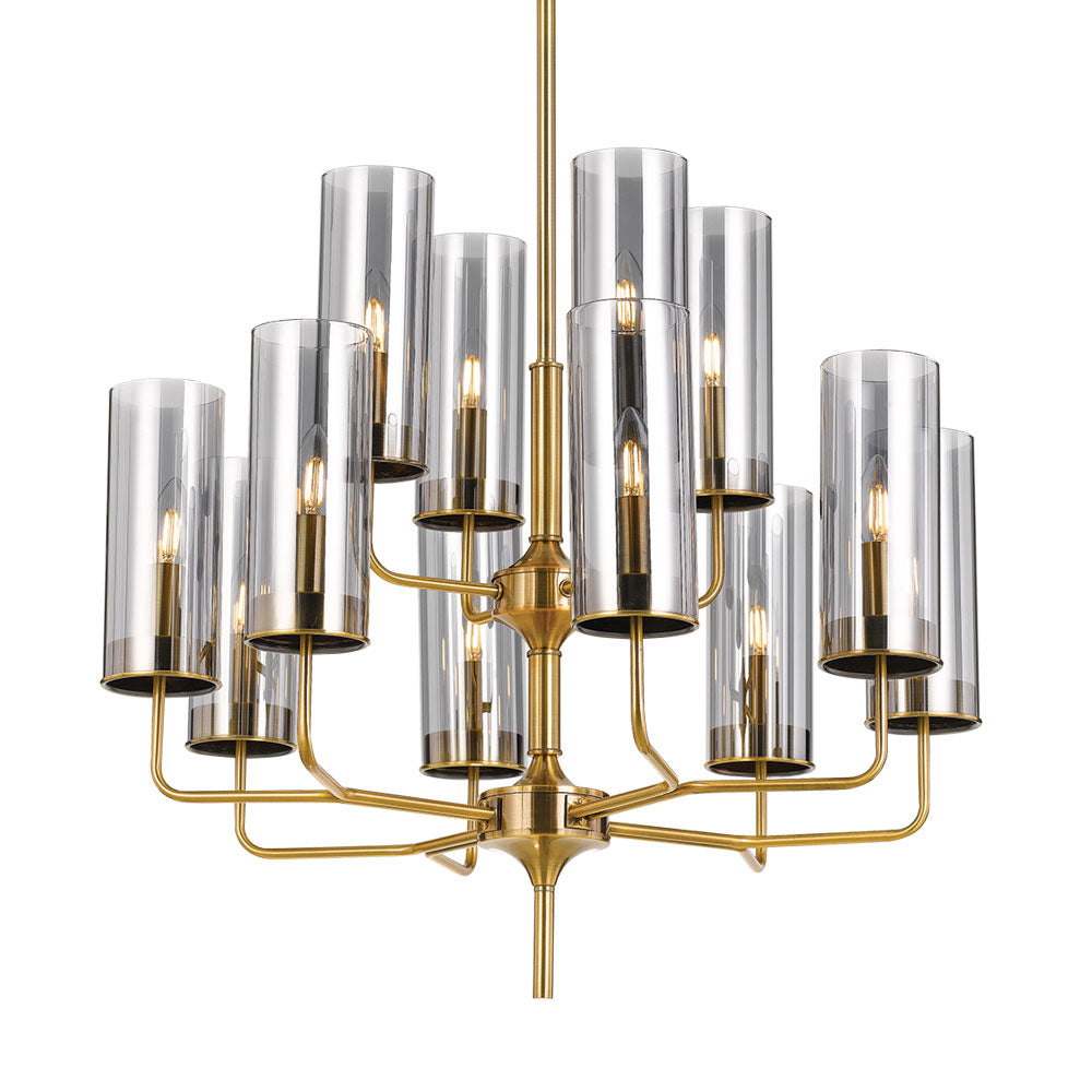 Decaro 12 Light Brass and Tinted Glass Candle Tree Pendant
