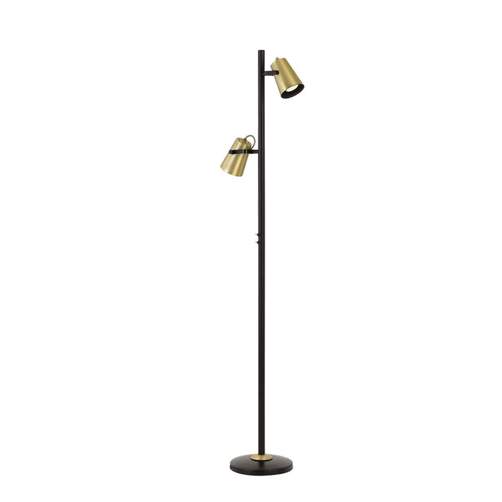 Deny Dual Head Antique Brass and Black Floor Lamp