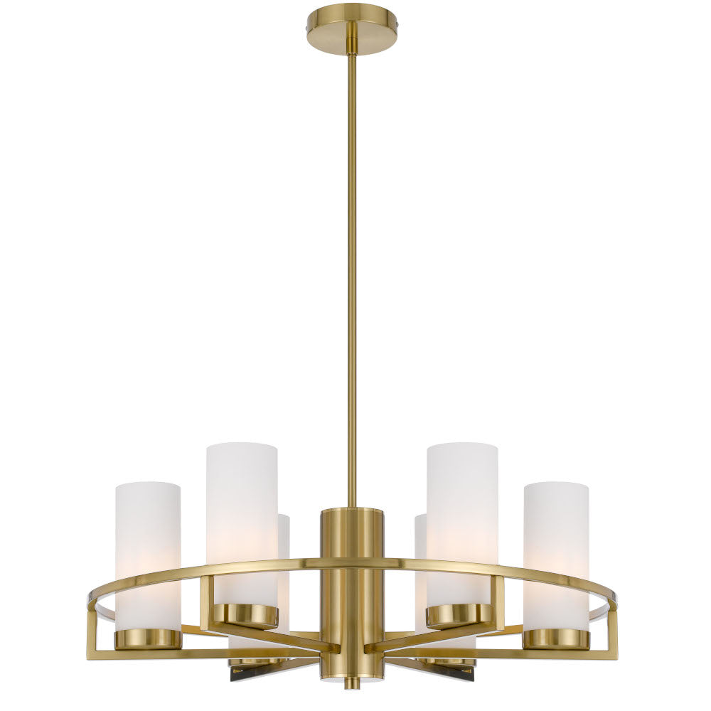Eamon 6 Light Brass and Opal Glass Industrial Pendant