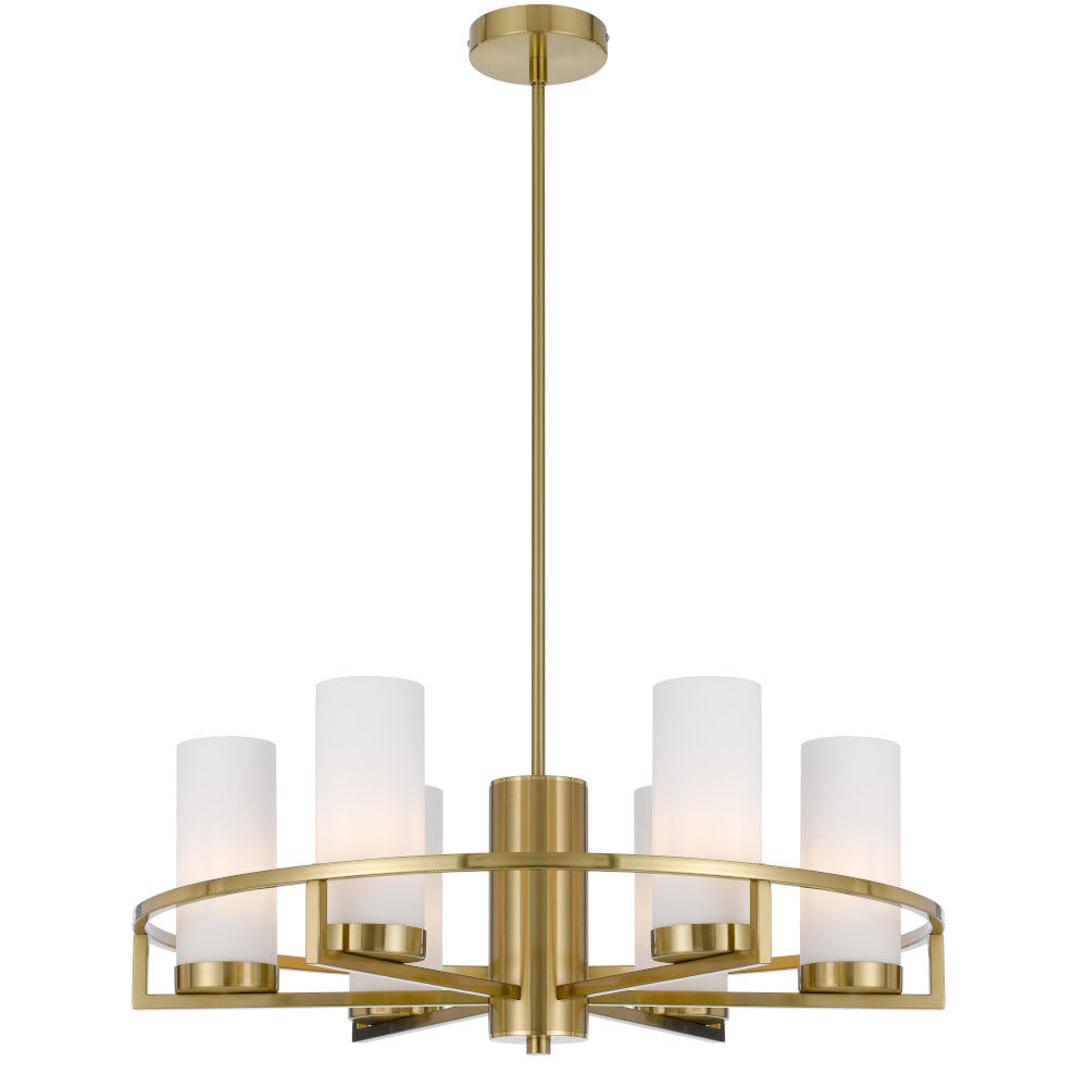 Eamon 6 Light Brass and Opal Glass Industrial Pendant