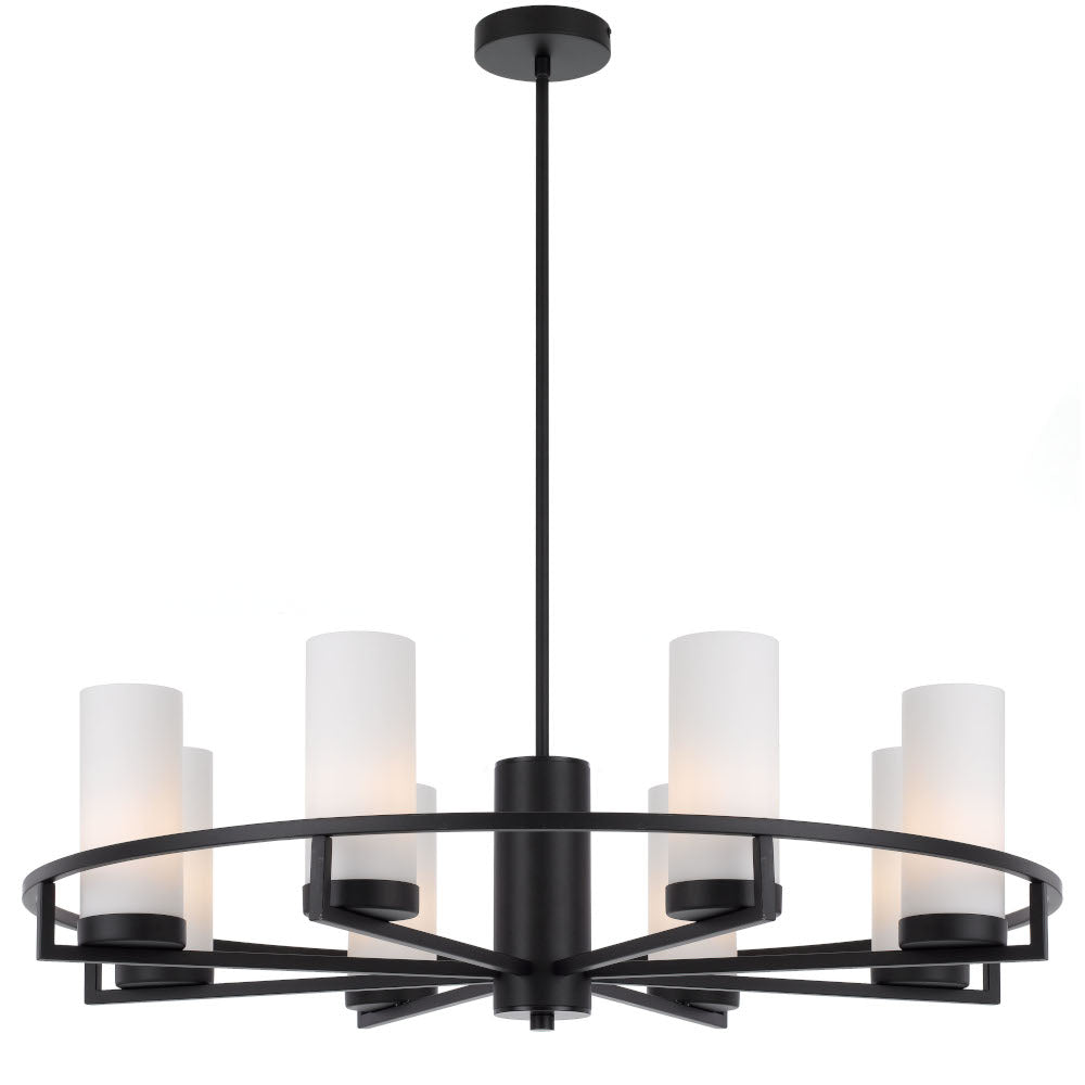 Eamon 8 Light Black and Opal Glass Industrial Pendant
