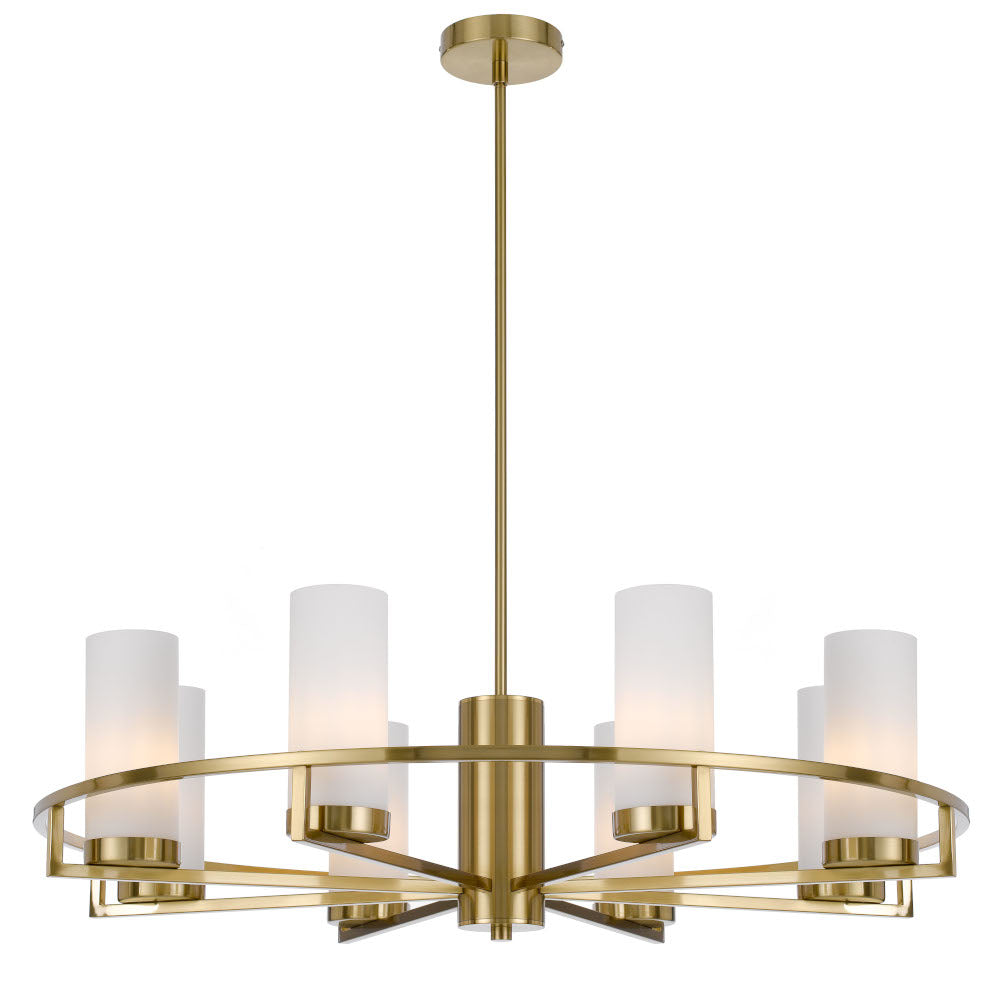 Eamon 8 Light Brass and Opal Glass Industrial Pendant