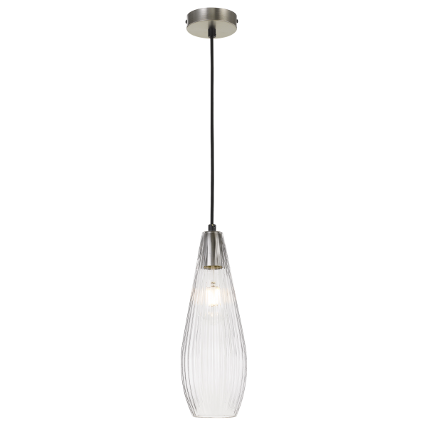 Elkin Nickel and Clear Reeded Glass Modern Pendant