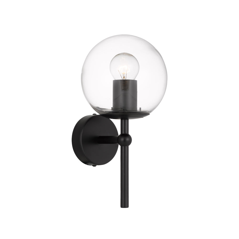 Eterna 1 Light Black with Clear Glass Wall Light