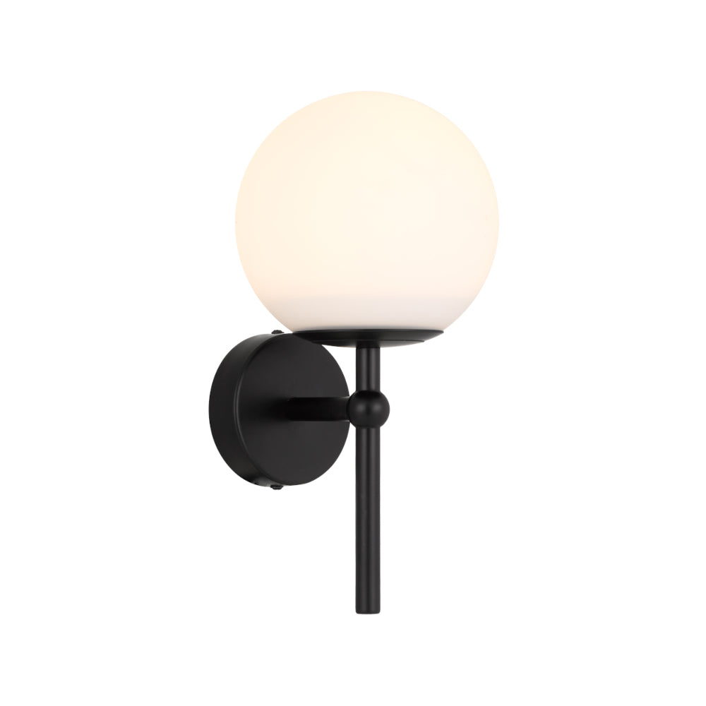 Eterna 1 Light Black with Opal Glass Wall Light