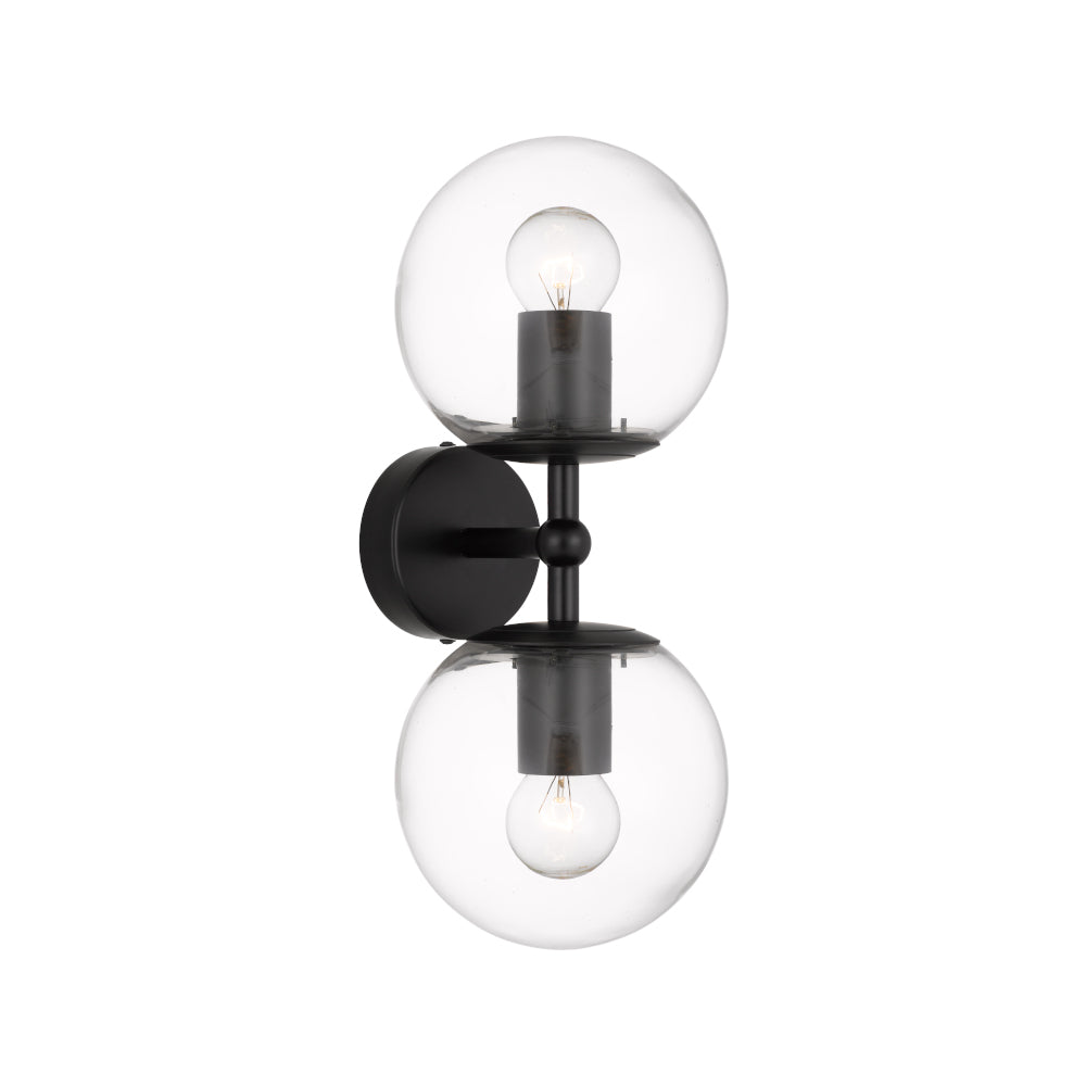 Eterna 2 Light Black with Clear Glass Wall Light