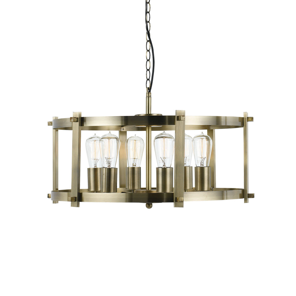 Finley 60cm 6 Light Brass Matt Drum Frame Pendant