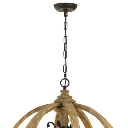 Florin 5 Light Wood and Iron Industrial Pendant Chandelier