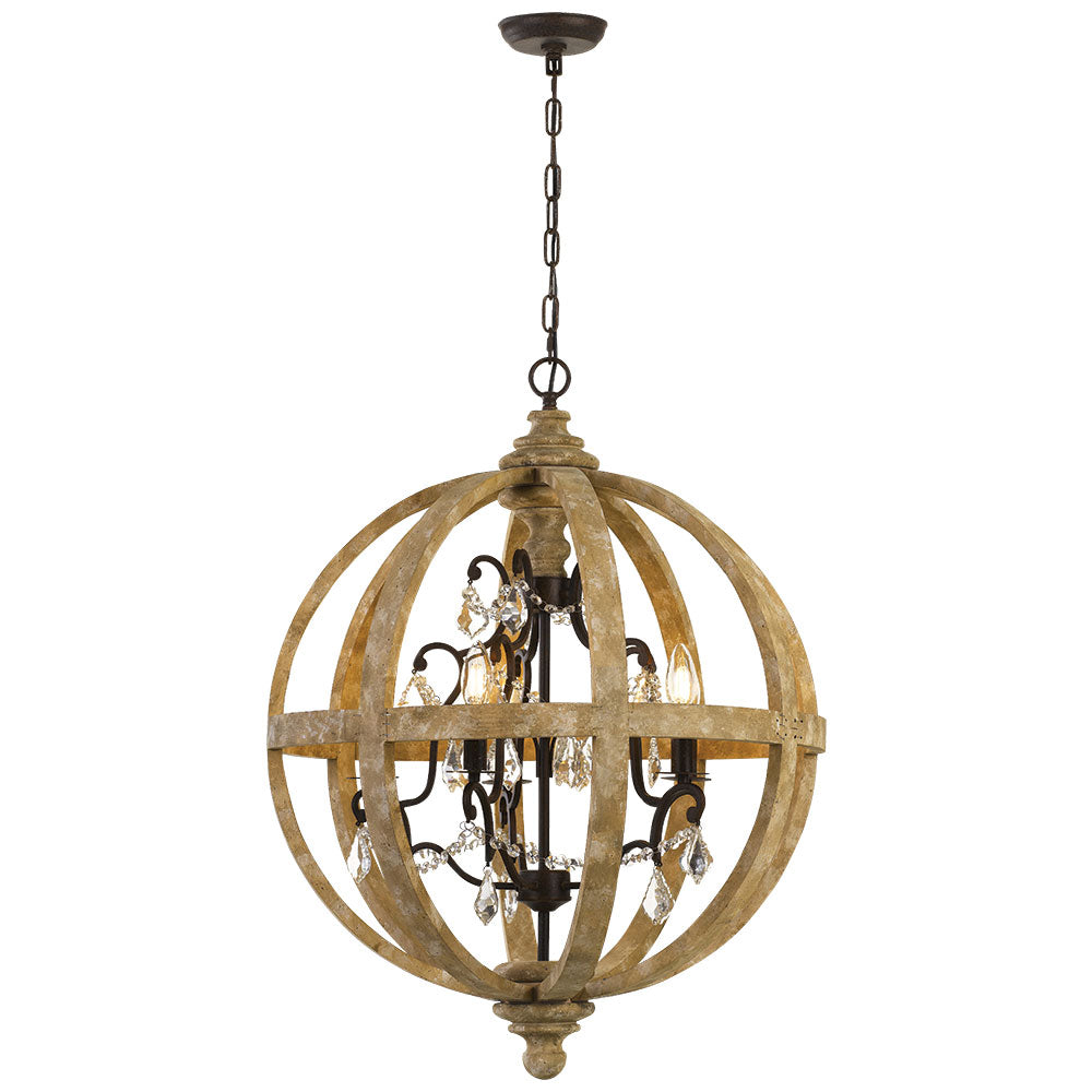 Florin 5 Light Wood and Iron Industrial Pendant Chandelier