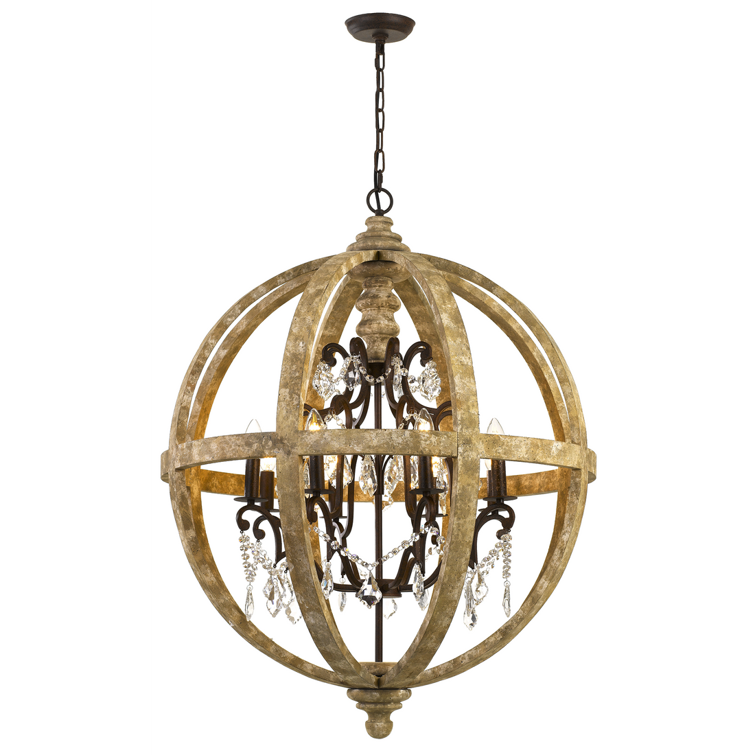 Florin 8 Light Wood and Iron Industrial Pendant Chandelier