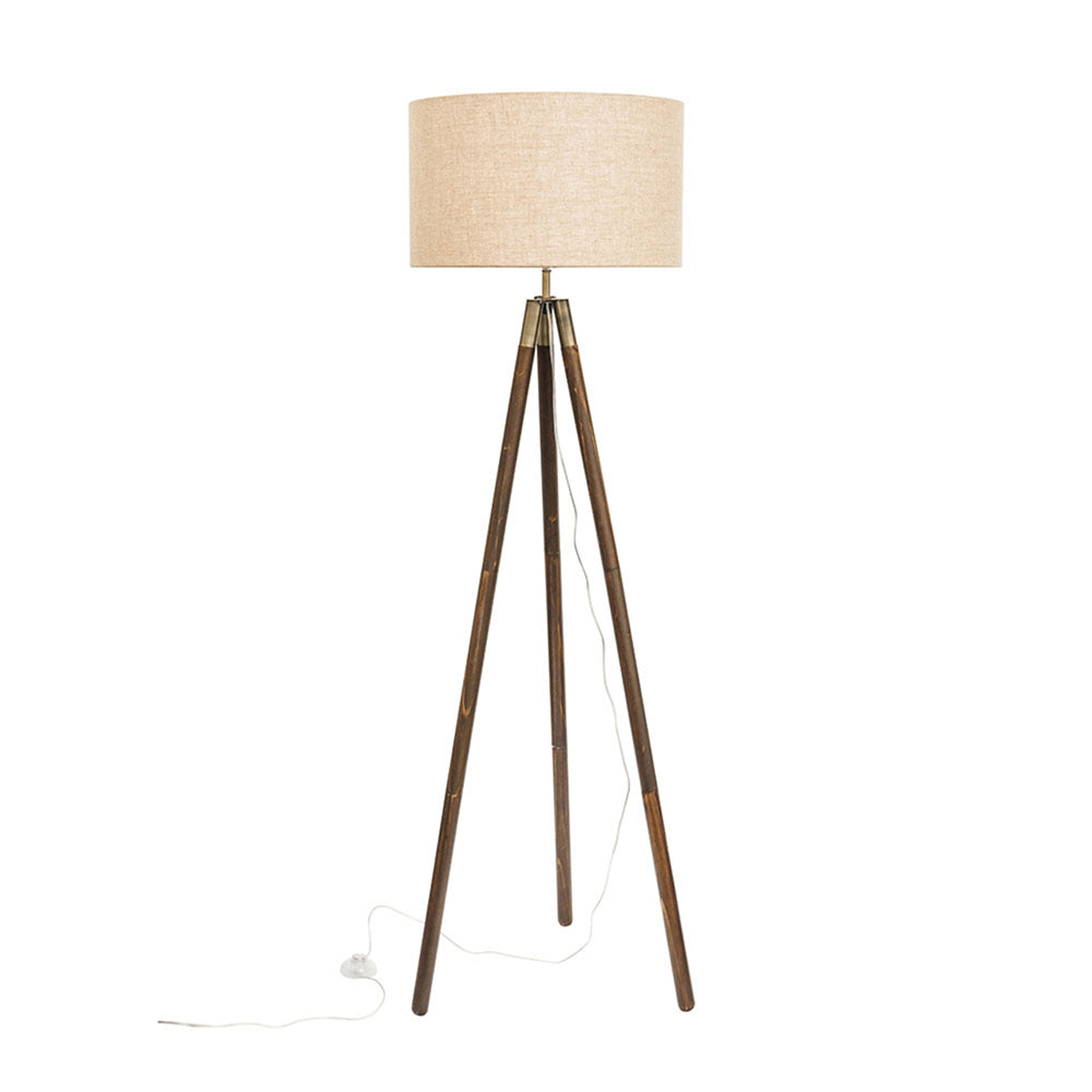 Prince Dark Wood and Antique Brass Tripod Floor Lamp