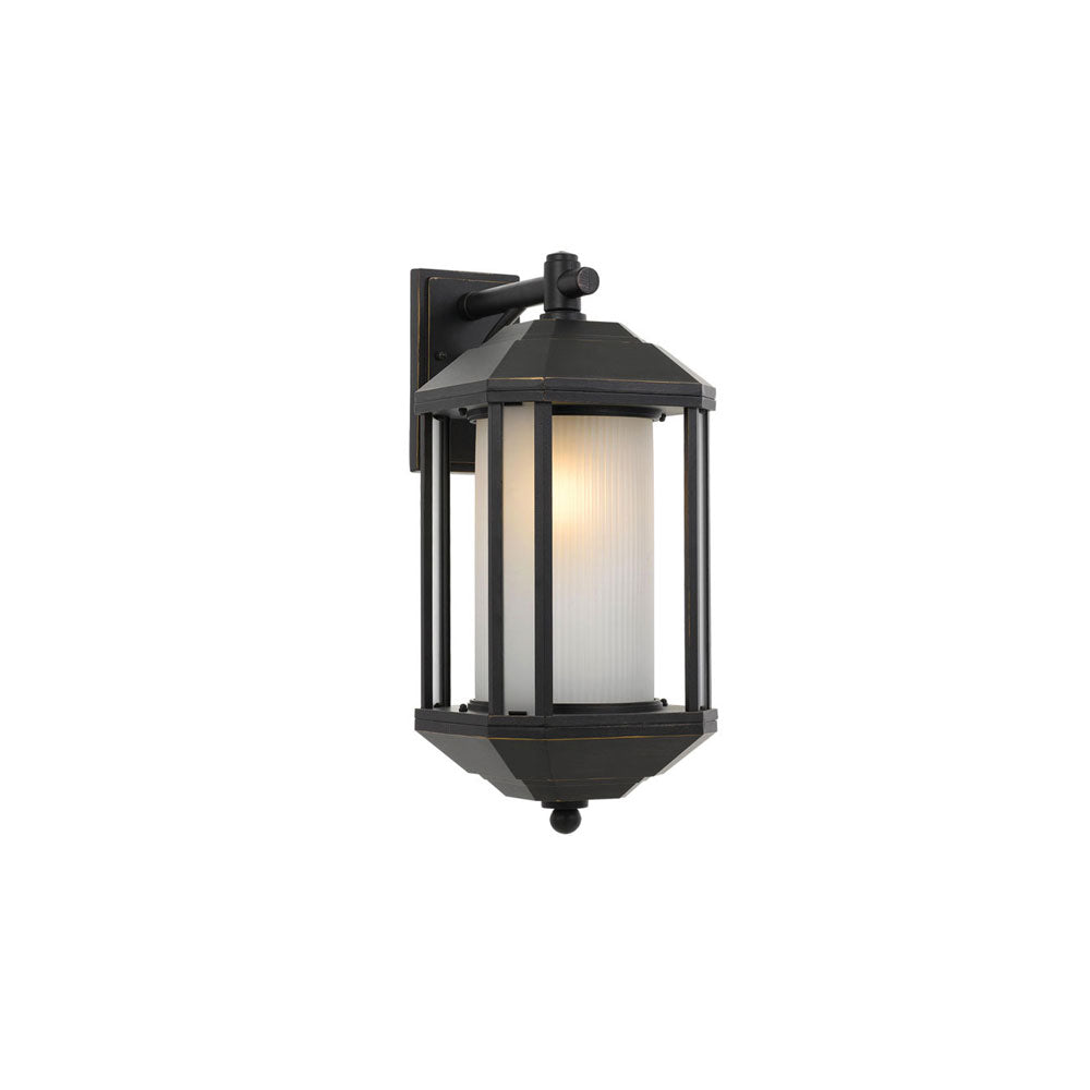 Havard 23cm Overhang Black Octagonal and Frost Opal Cylinder Lantern Coach Light