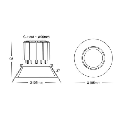 Prime 12w 90mm Deep Recessed LED Downlight Black