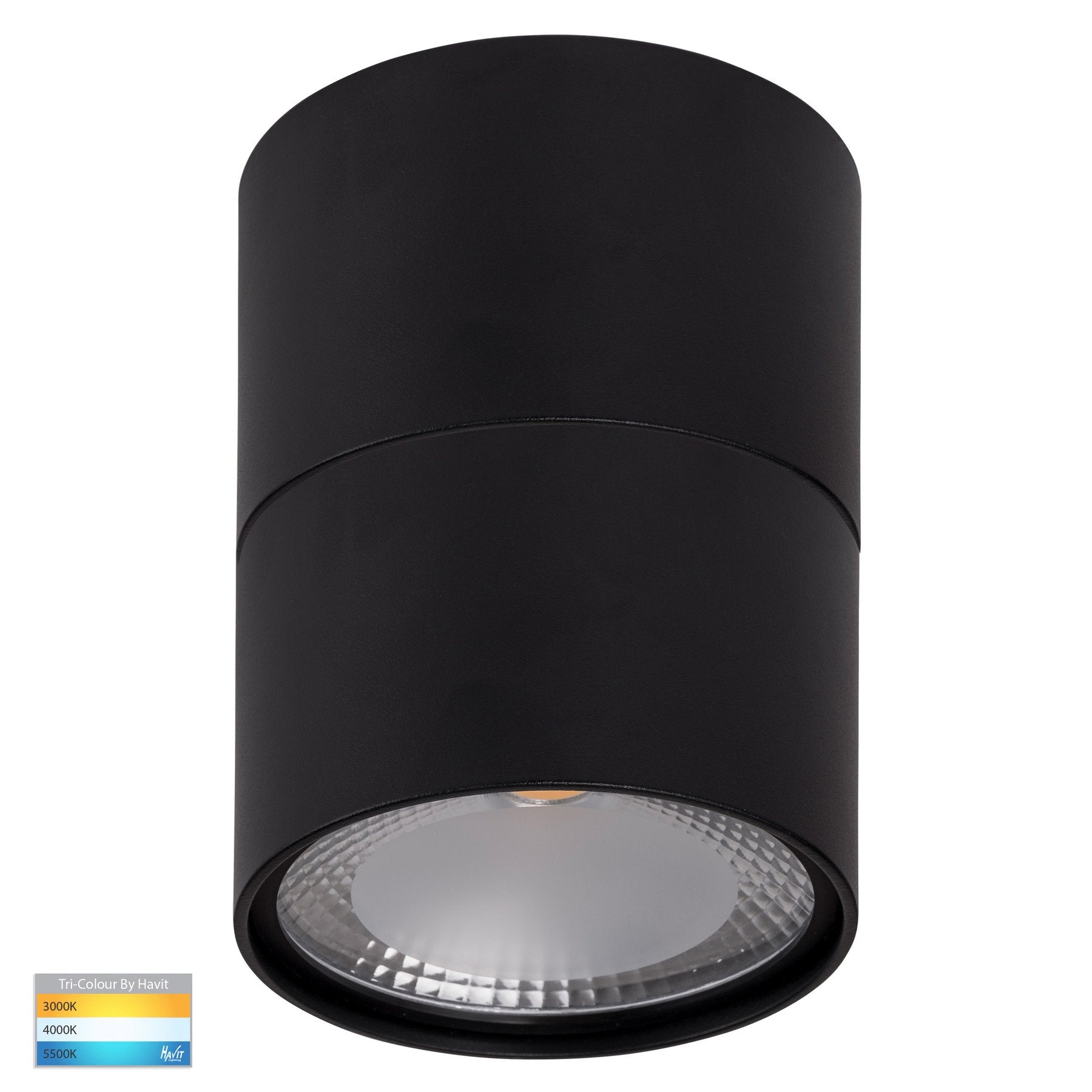 Nella 12w Tall Black Tri-Colour LED Surface Mounted Downlight