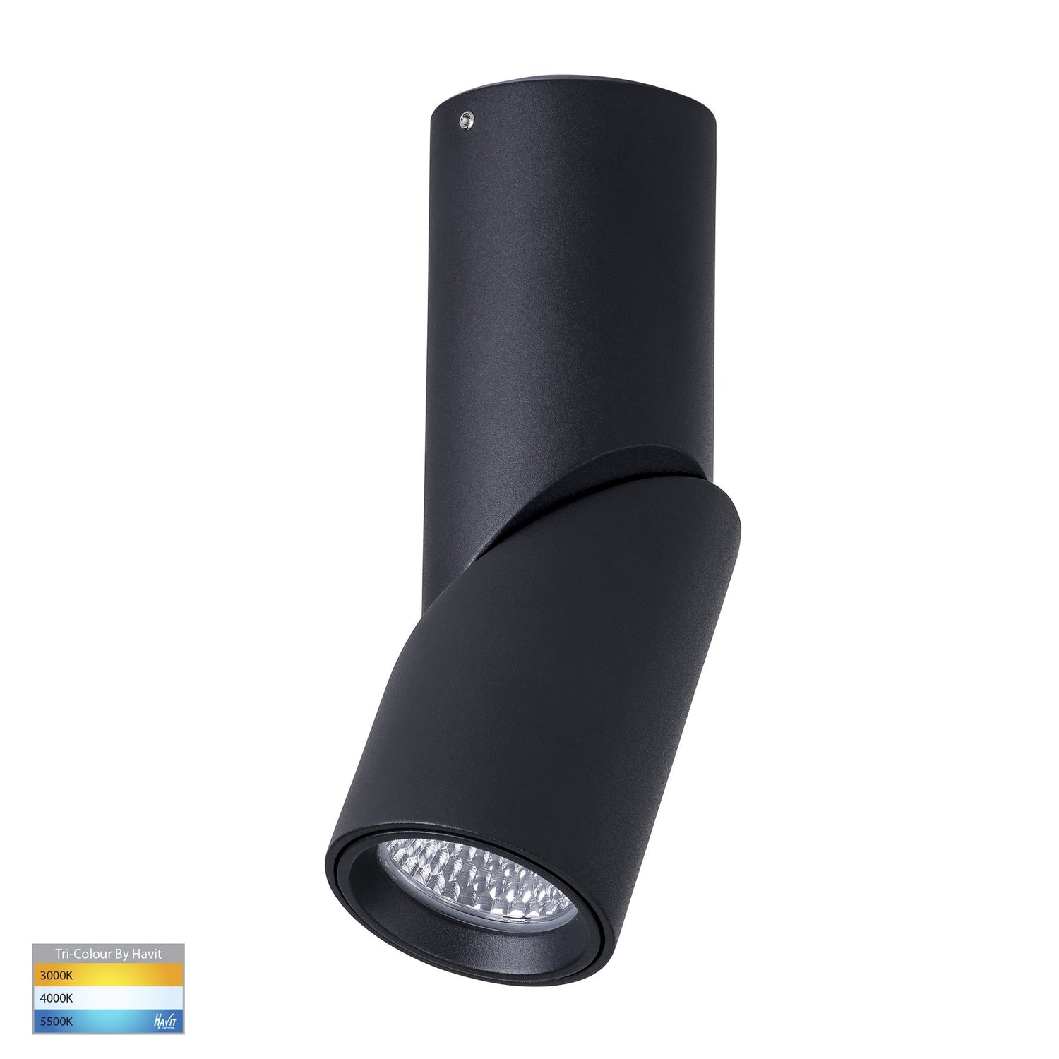 Nella 7w Rotatable Black Tri-Colour LED Surface Mounted Downlight