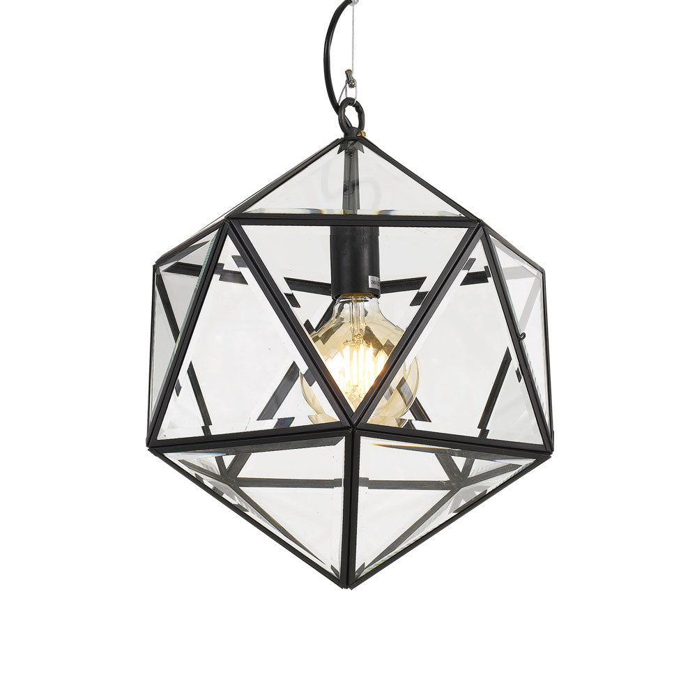 Lazlo 30cm Black Glass Polyhedron Pendant