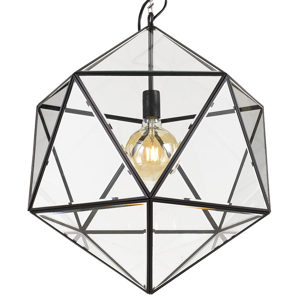 Lazlo 50cm Black Glass Polyhedron Pendant