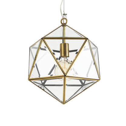 Lazlo 30cm Antique Brass Glass Polyhedron Pendant