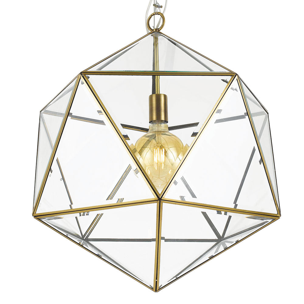 Lazlo 50cm Antique Brass Glass Polyhedron Pendant