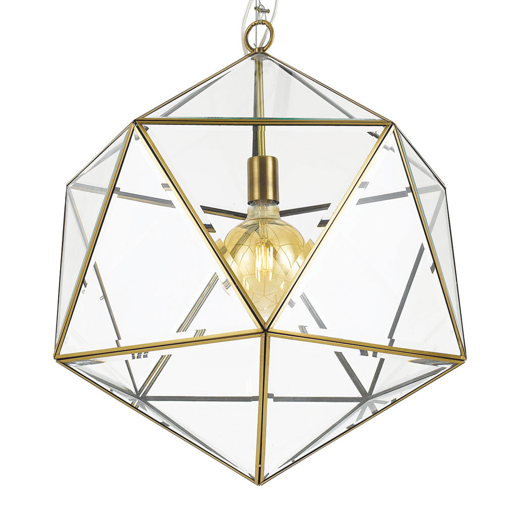 Lazlo 50cm Antique Brass Glass Polyhedron Pendant
