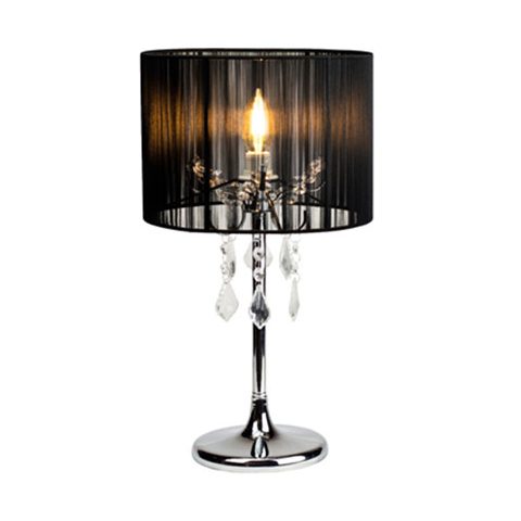 Paris Black Fabric String Shade with Chrome Traditional Table Lamp