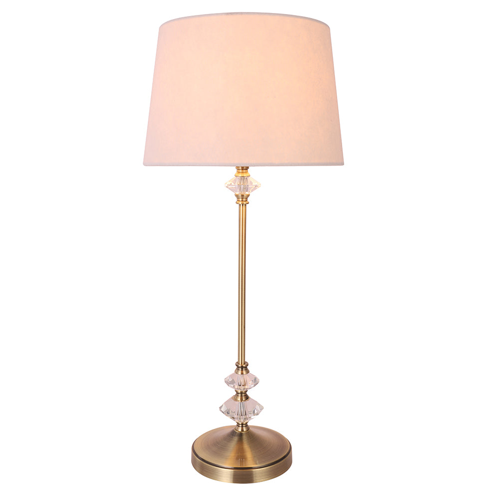 Ringo Crystal with Antique Brass and White Traditional Table Lamp