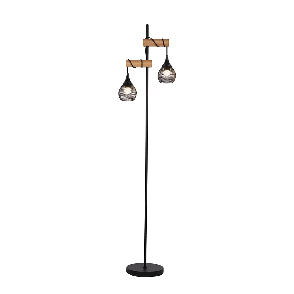 Lars Black and Timber Modern Floor Lamp