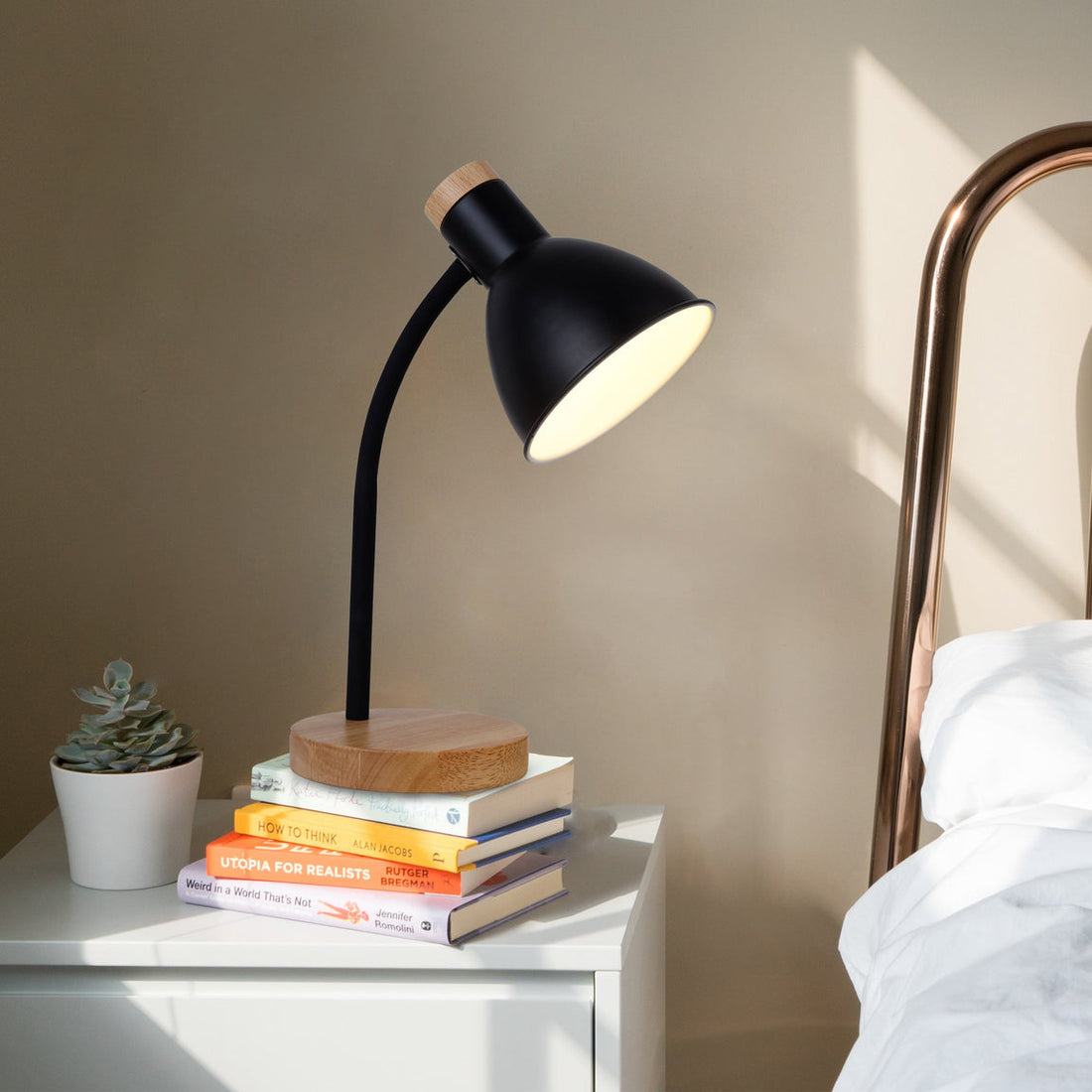 Merete Black and Timber Modern Desk Table Lamp